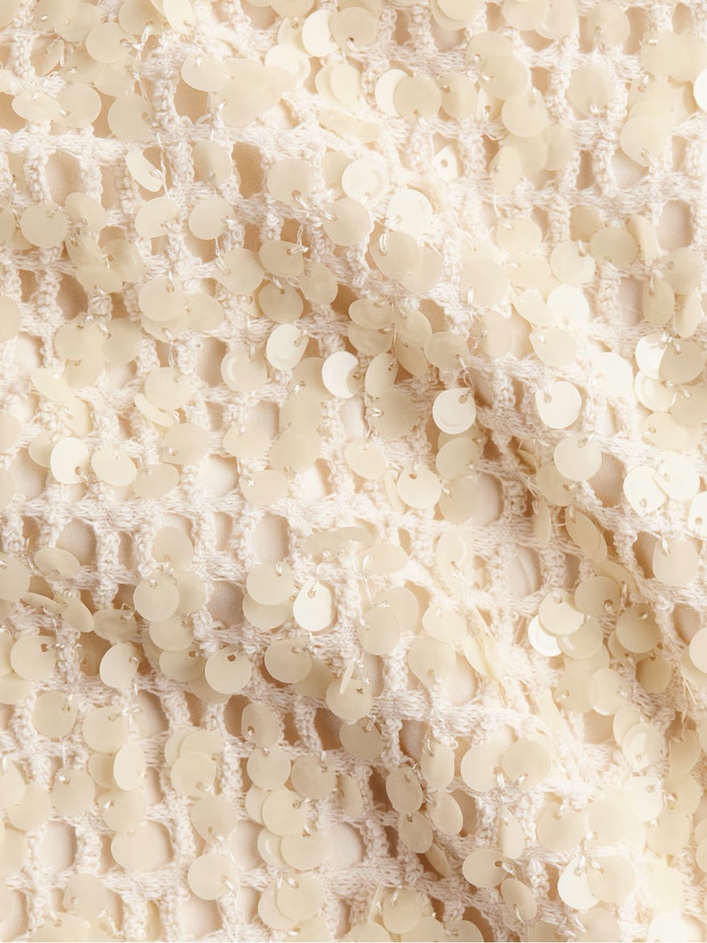H&M NWT 2 piece mini skirt & cami top SET Cream Crochet sequin textured SET - Picture 8 of 11